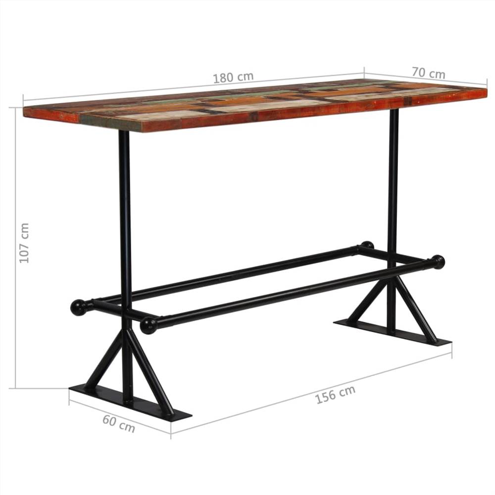 Bar Table Solid Reclaimed Wood Multicolour 180x70x107 cm