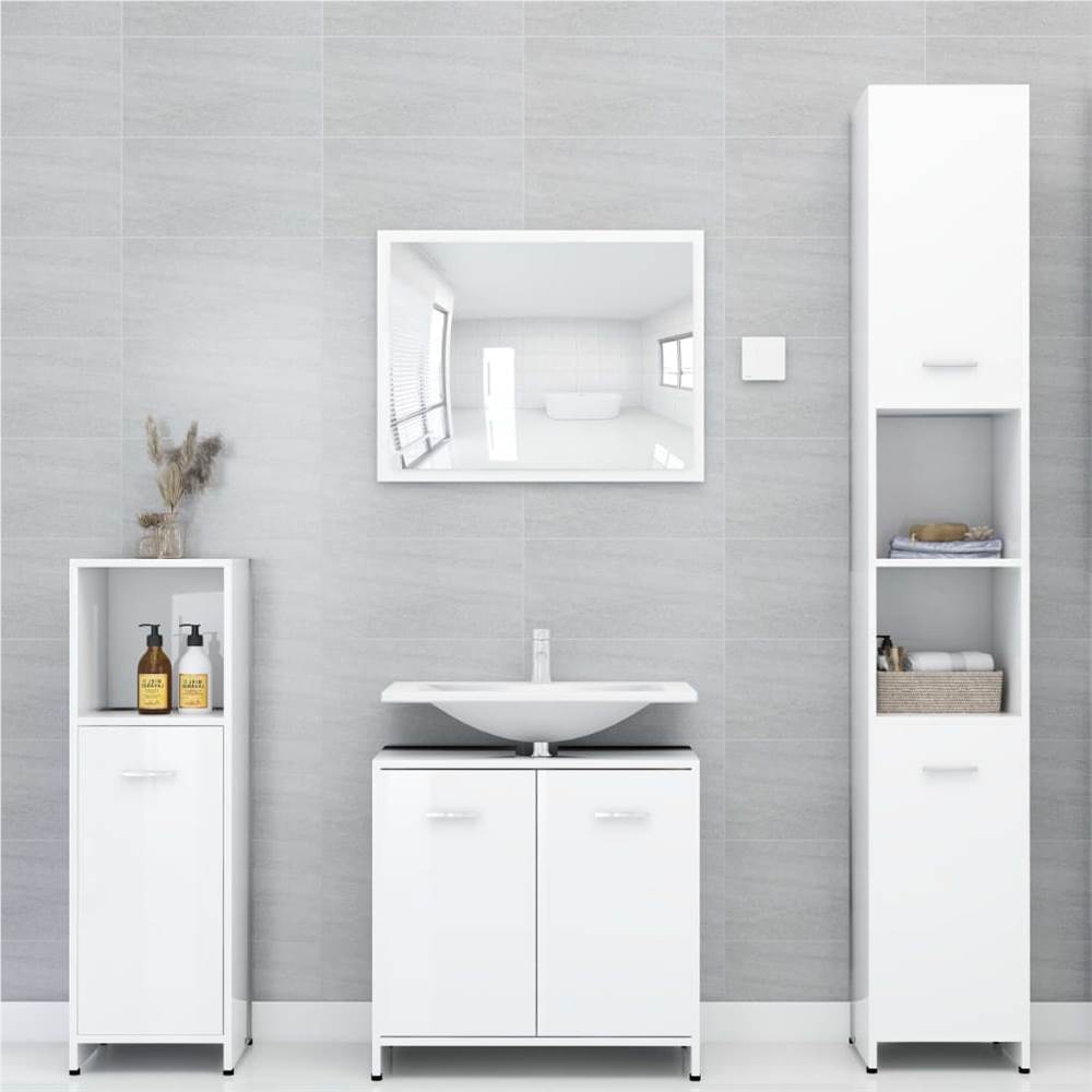 Tidyard Bathroom Cabinet High Gloss White 60x33x58 cm Chipboard 