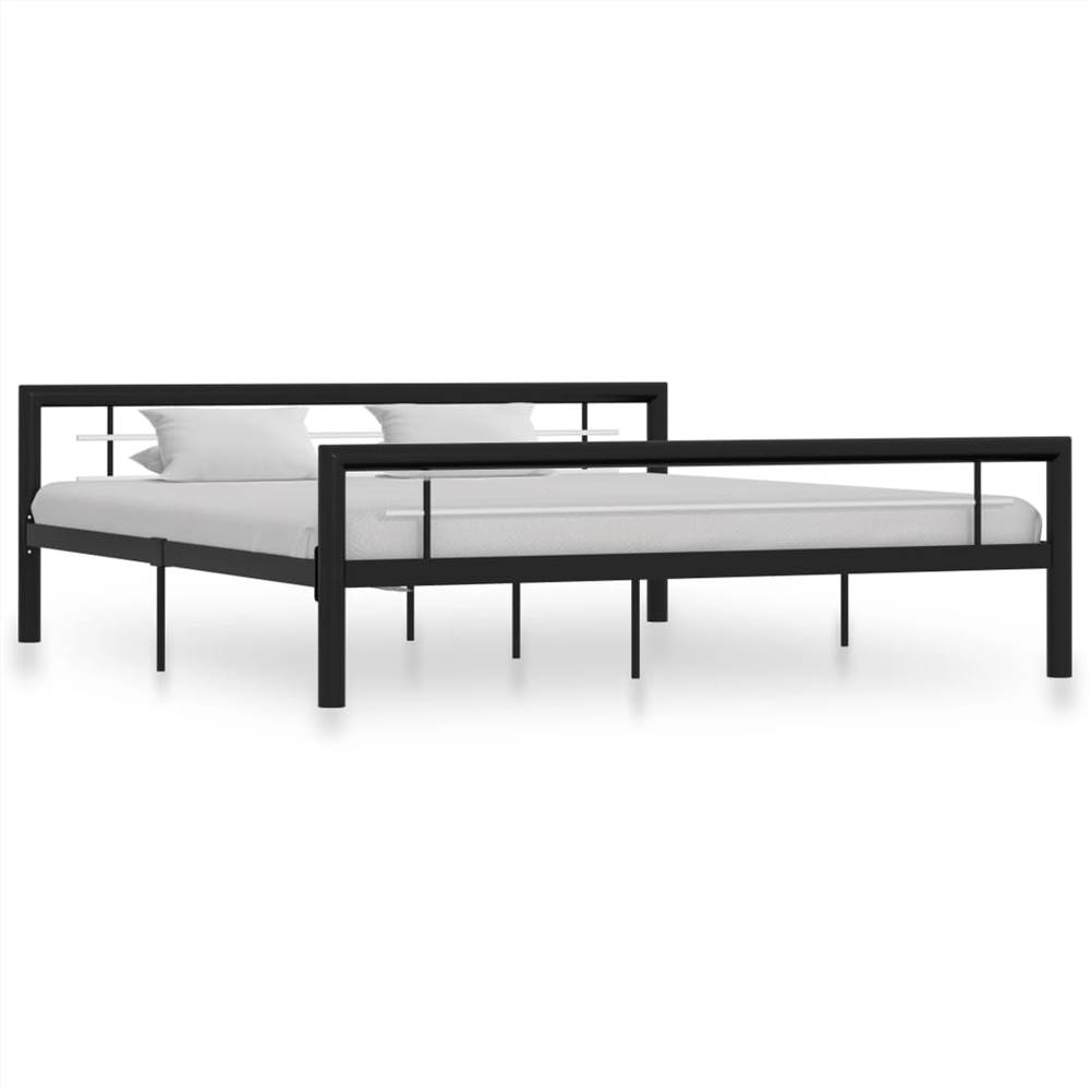 Bed Frame Black and White Metal 180x200 cm
