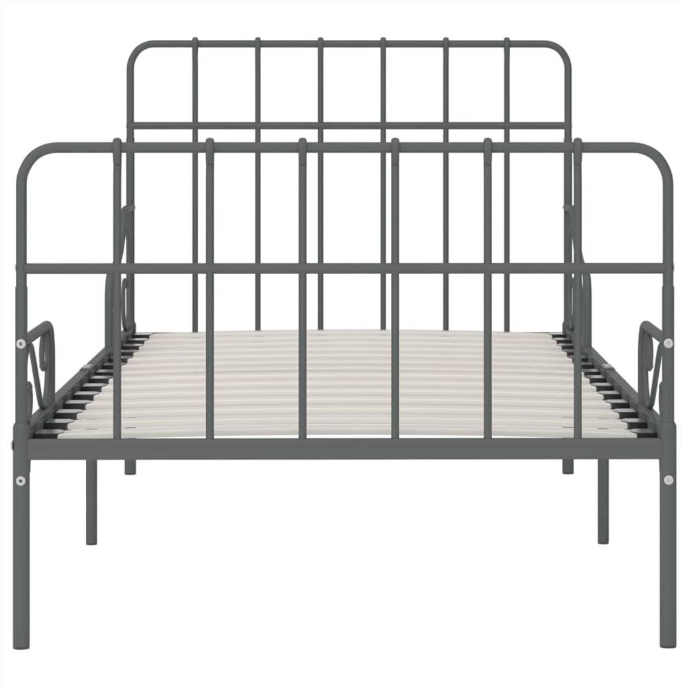 Bed Frame with Slatted Base Grey Metal 90x200 cm