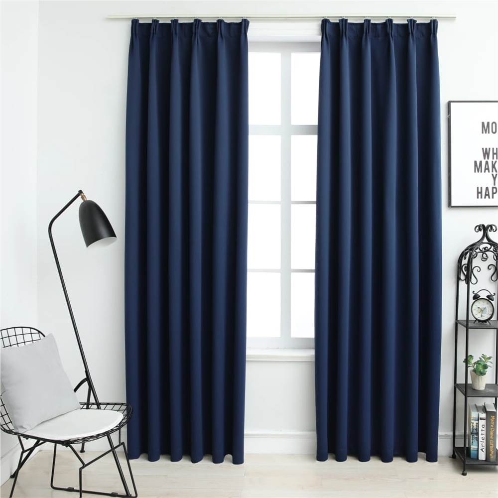 

Blackout Curtains with Hooks 2 pcs Blue 140x175 cm