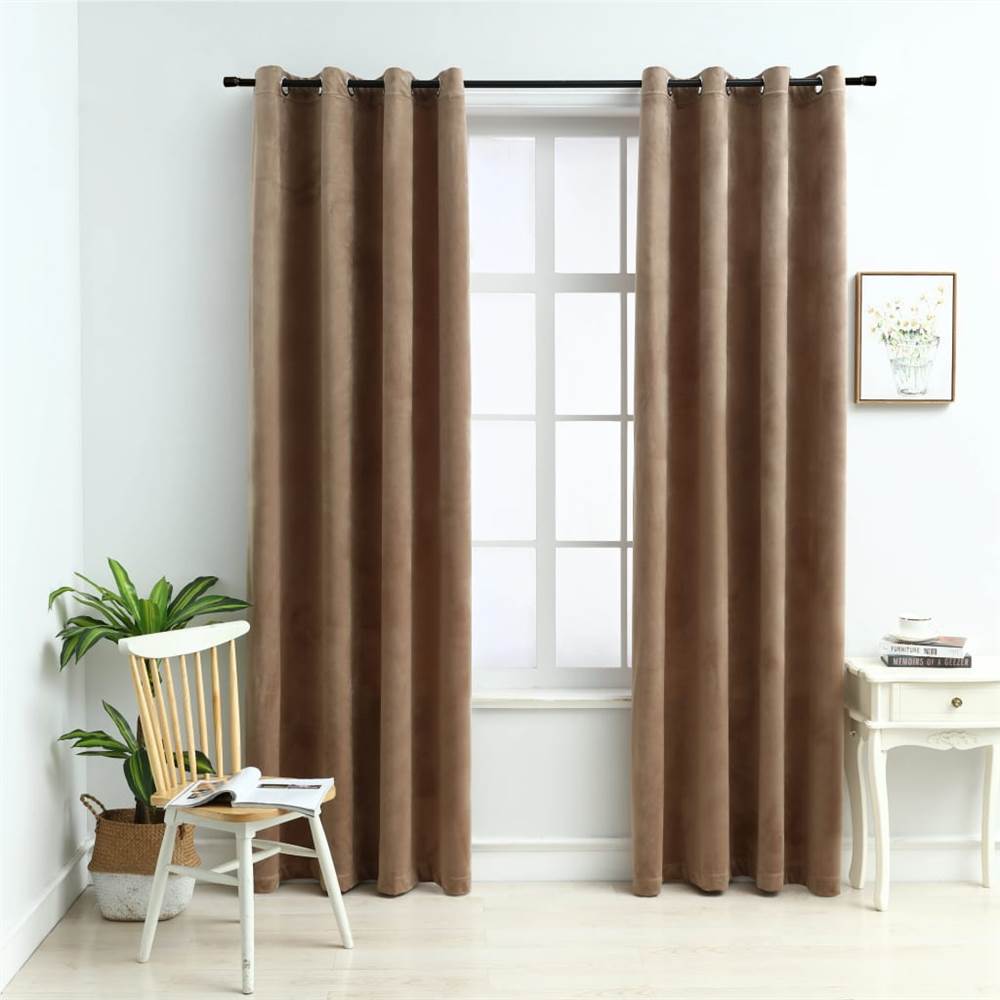 Blackout Curtains with Rings Velvet Beige 140x175 cm, Other  - buy with discount