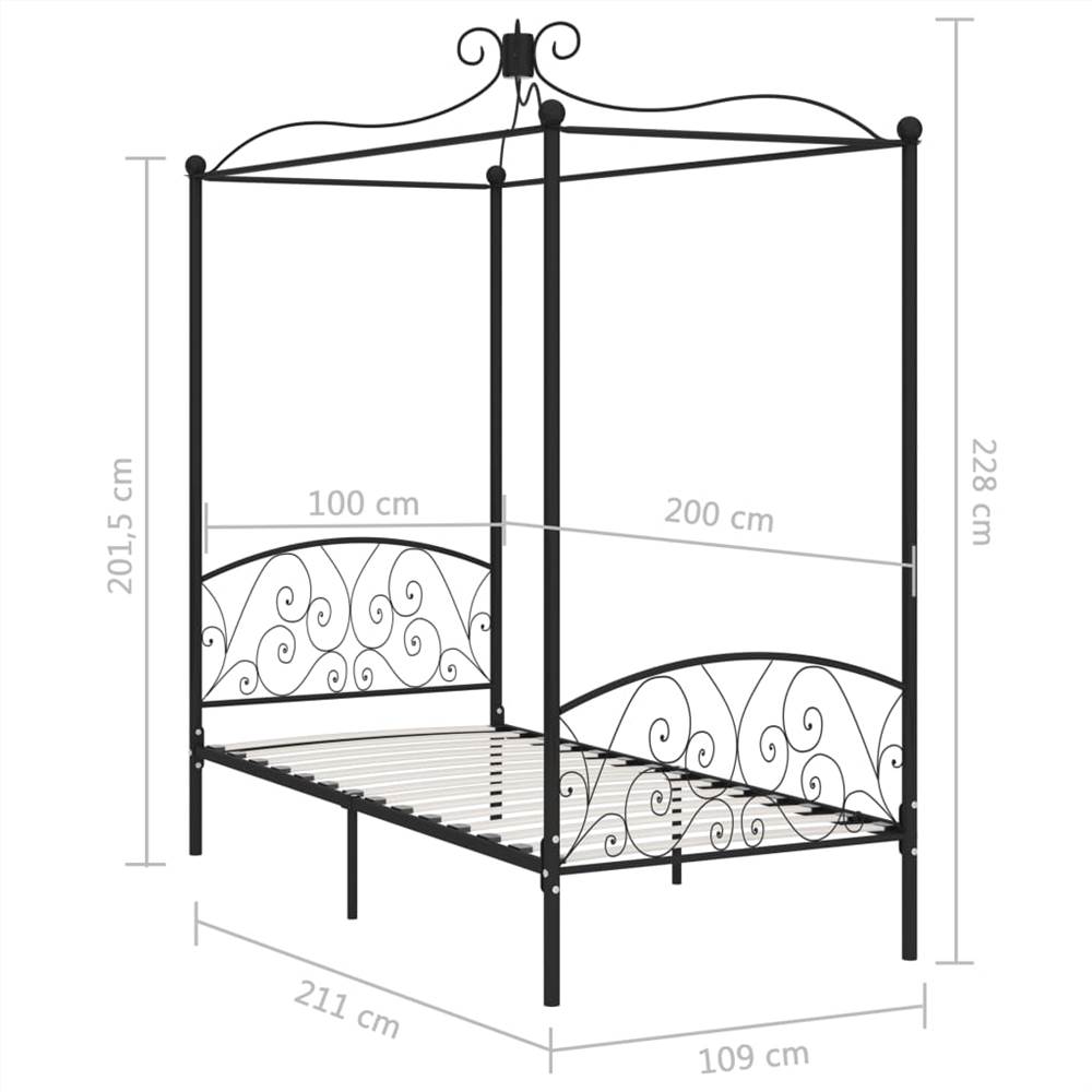 Canopy Bed Frame Black Metal 100x200 cm