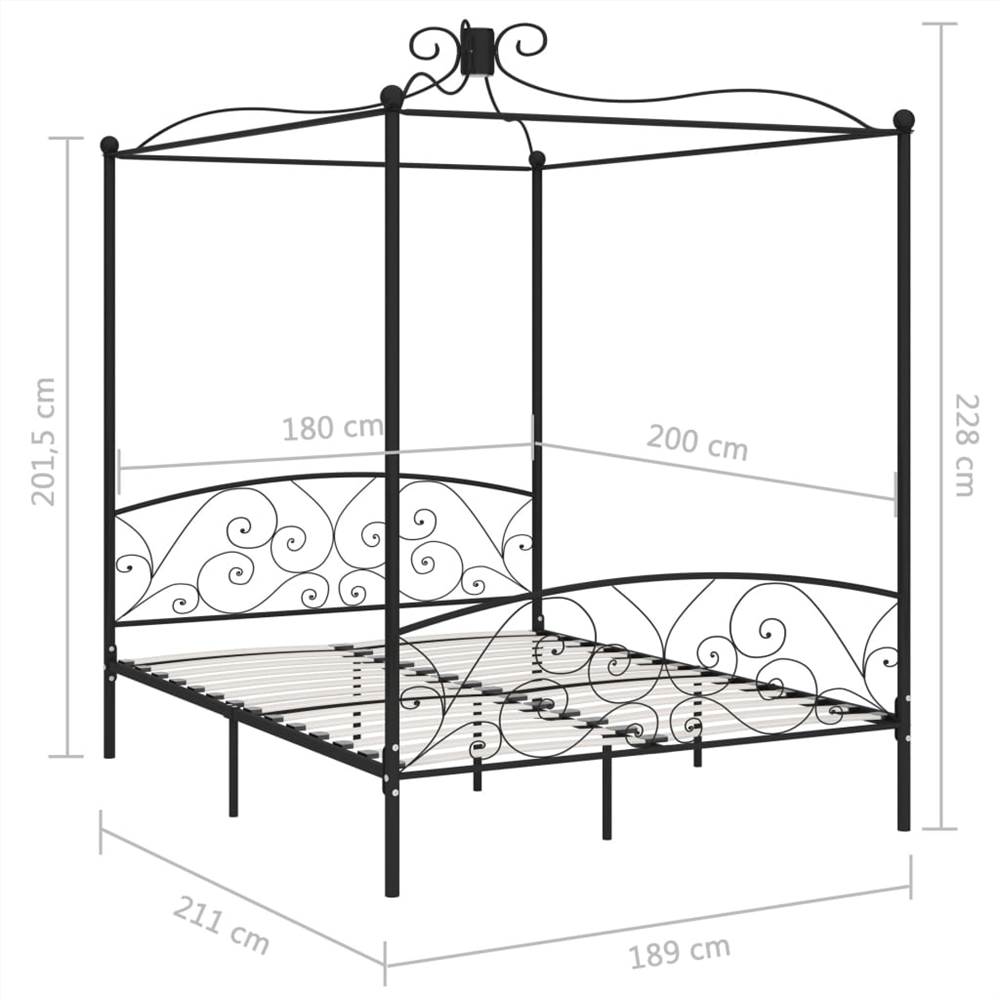 Canopy Bed Frame Black Metal 180x200 cm