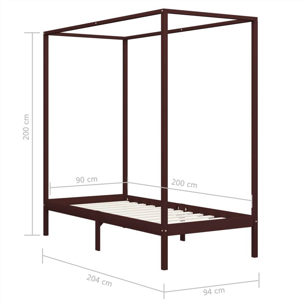 Canopy Bed Frame Dark Brown Solid Pine Wood 90x200 cm