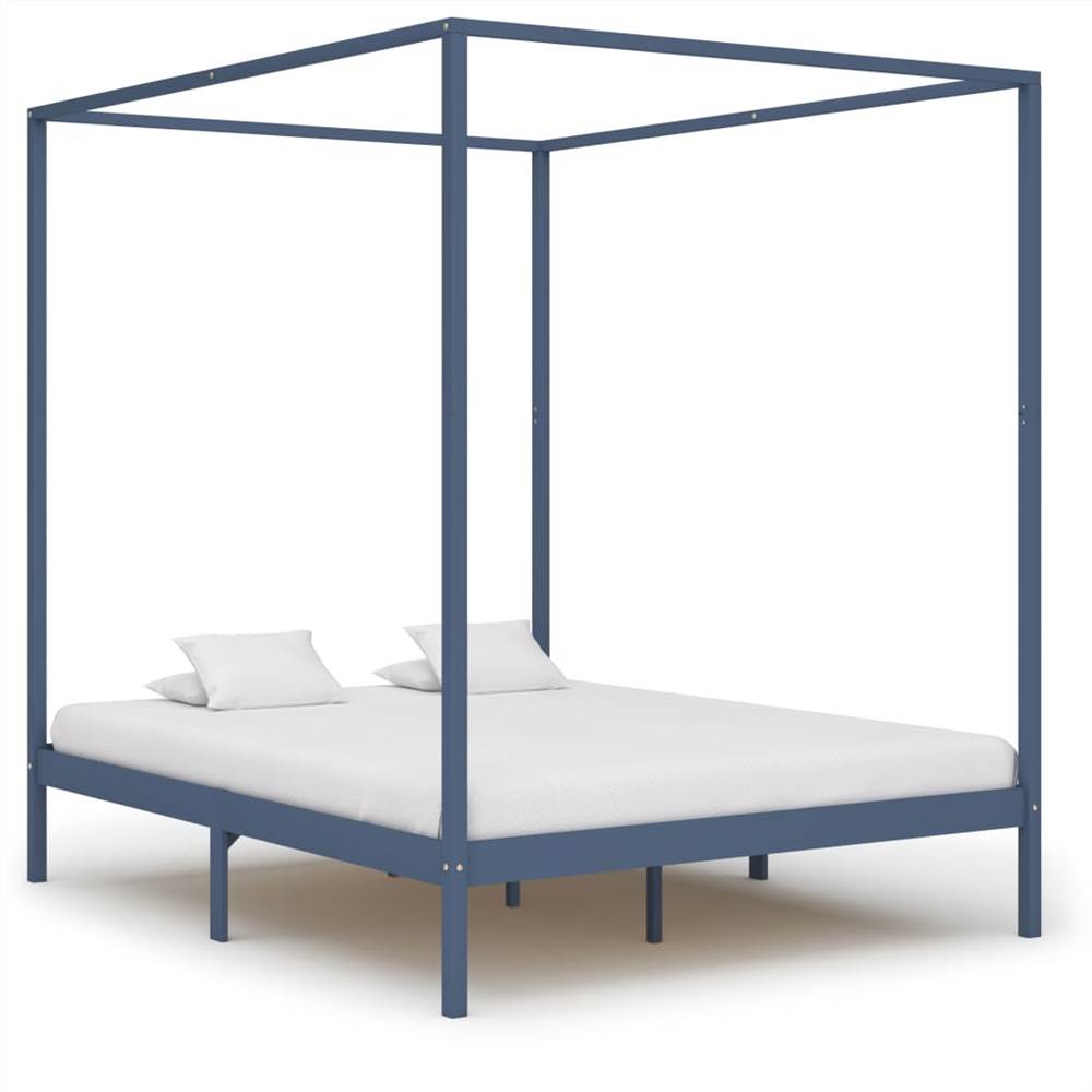 Canopy Bed Frame Grey Solid Pine Wood, Wood Canopy Bed Frame