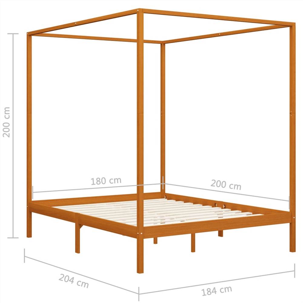 Canopy Bed Frame Honey Brown Solid Pine Wood 6FT Super King