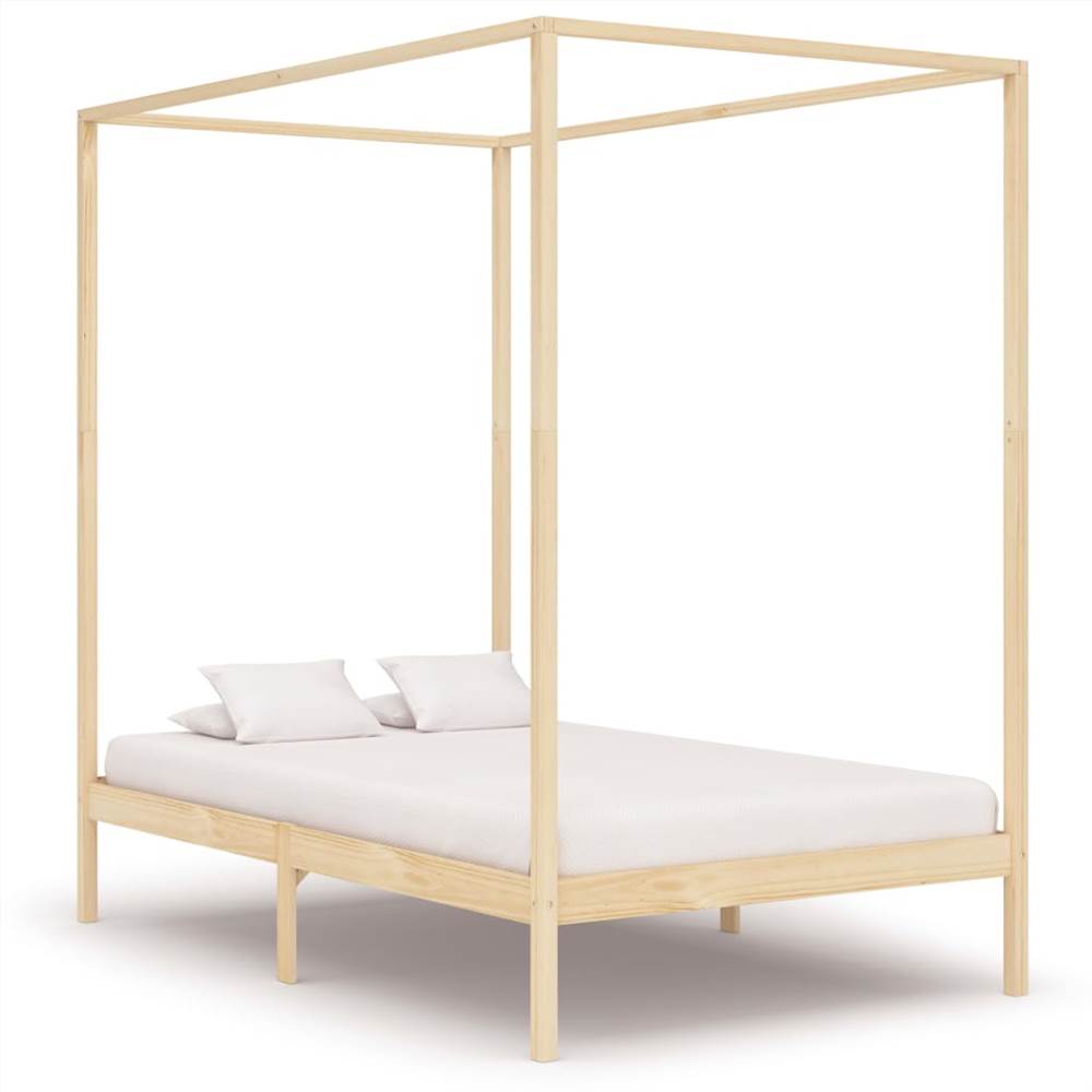 Canopy Bed Frame Solid Pine Wood 140x200 cm