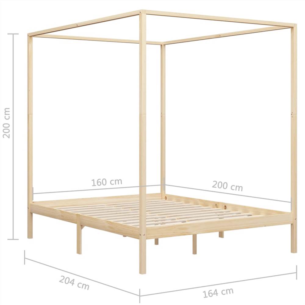 Canopy Bed Frame Solid Pine Wood 160x200 cm