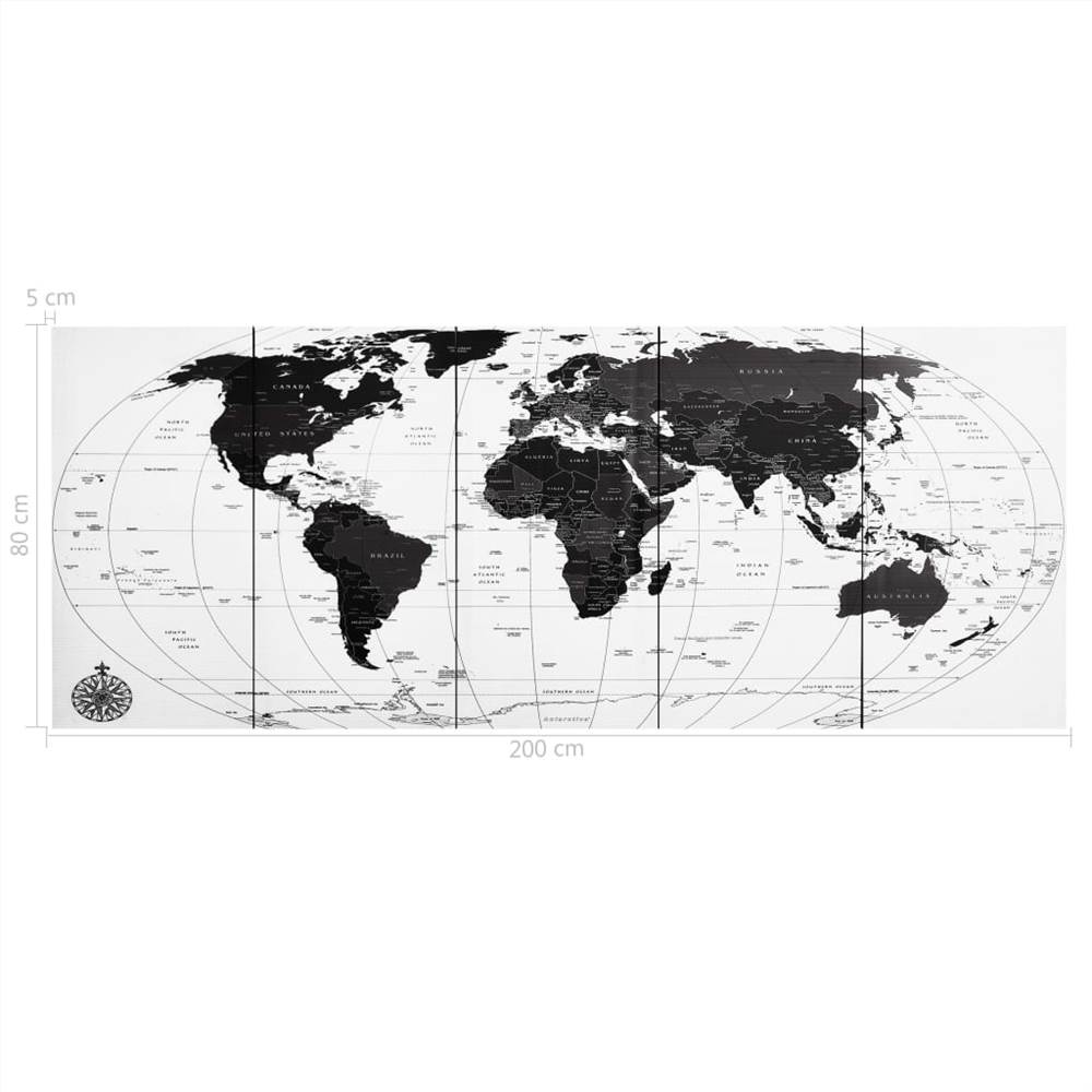 Canvas Wall Print Set World Map White 200x80 cm