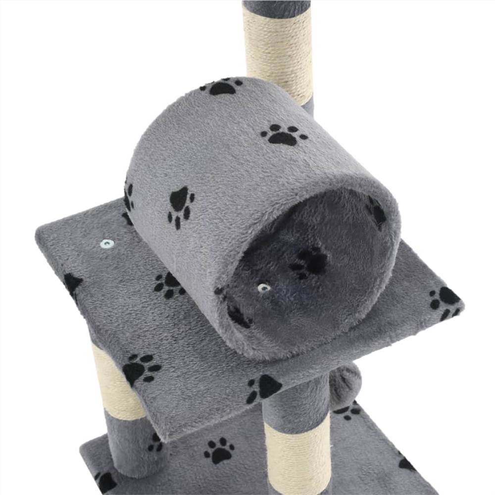 Cat Tree with Sisal Scratching Posts 65 cm Grey Paw Prints