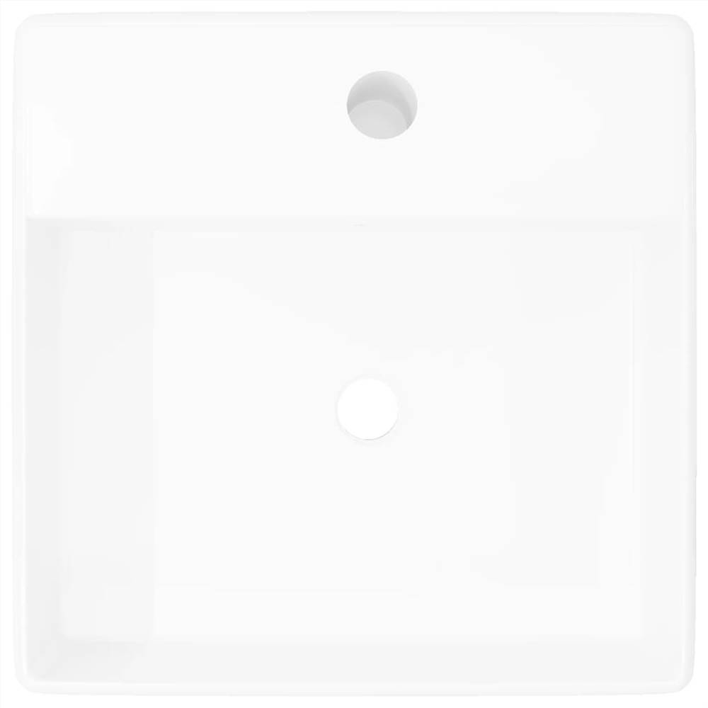 Ceramic Basin Square with Overflow and Faucet Hole 41 x 41 cm