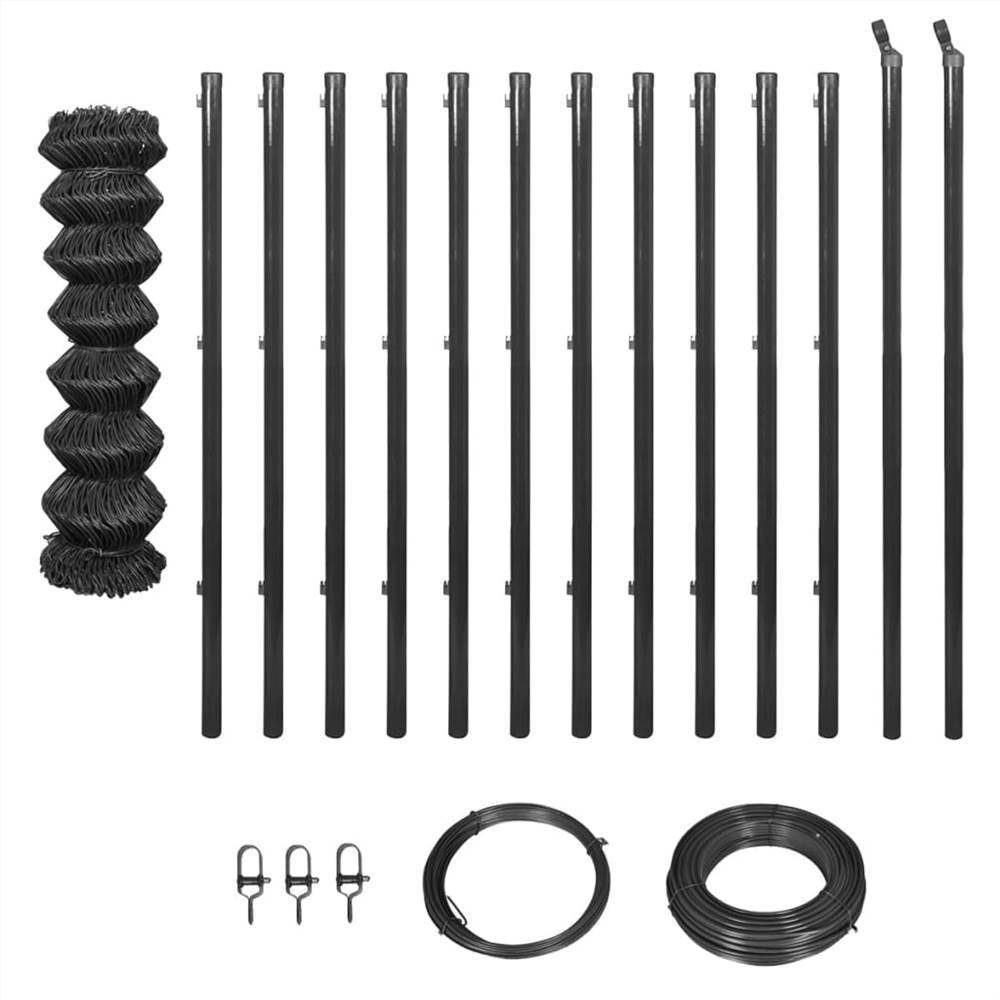 

Chain Link Fence with Posts and Hardware 1x25 m Grey