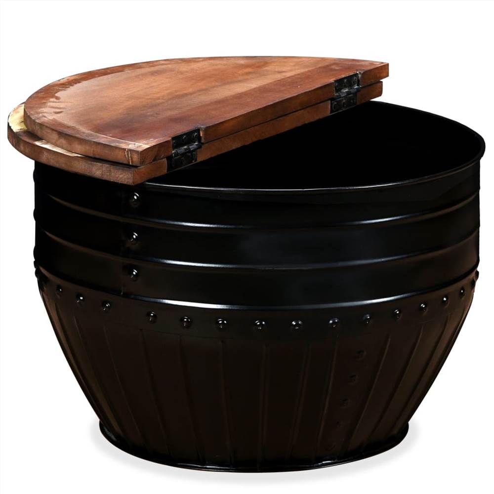 Curated visual reference: Affordable Wooden Barrel Coffee Table Reference: Coffee Table Solid Reclaimed Wood Black Barrel Shape