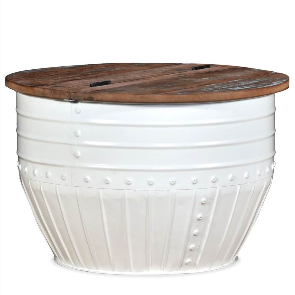 Coffee Table Solid Reclaimed Wood White Barrel Shape