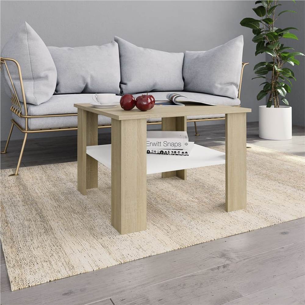 

Coffee Table White and Sonoma Oak 60x60x42 cm Chipboard