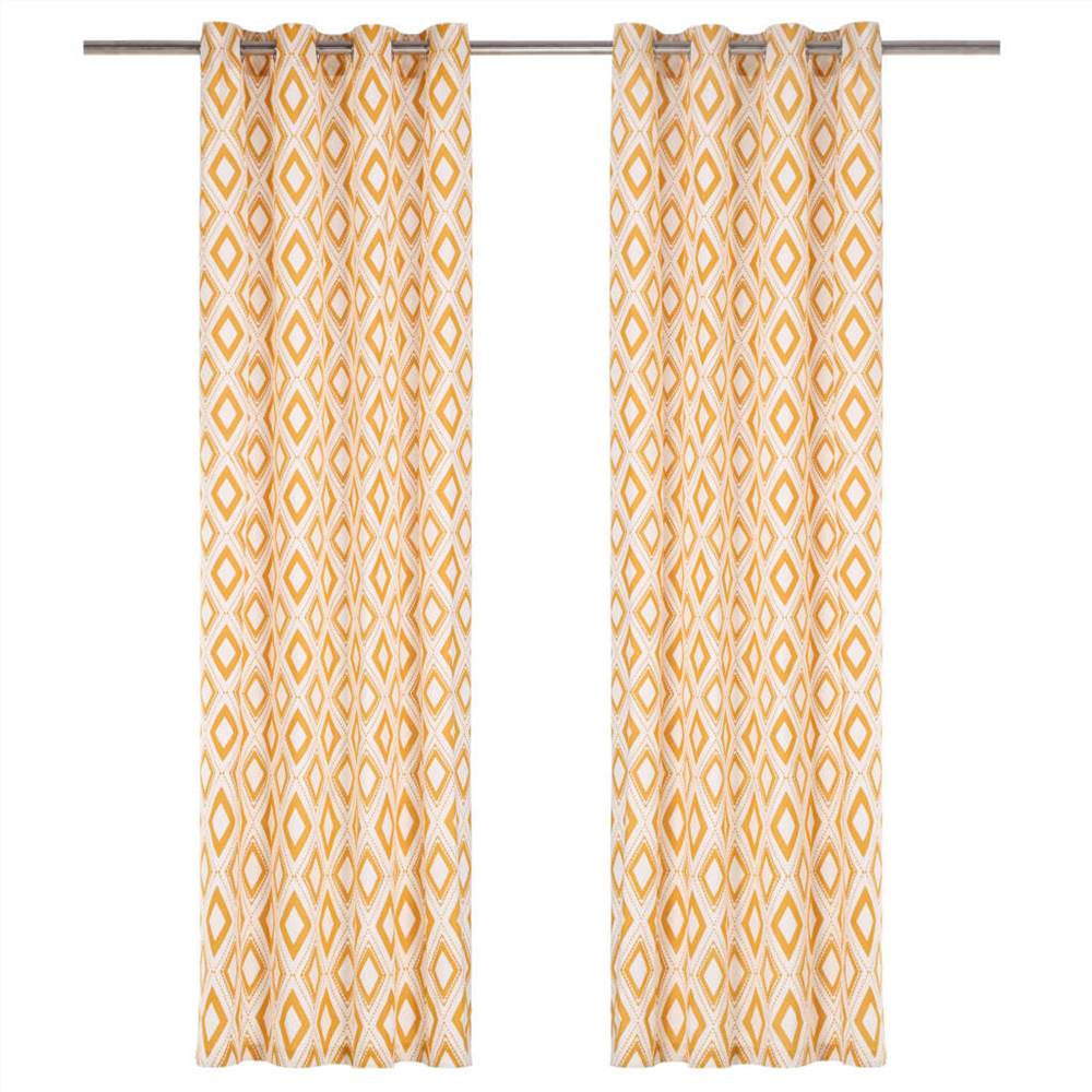 

Curtains with Metal Rings 2 pcs Cotton 140x225 cm Yellow Square