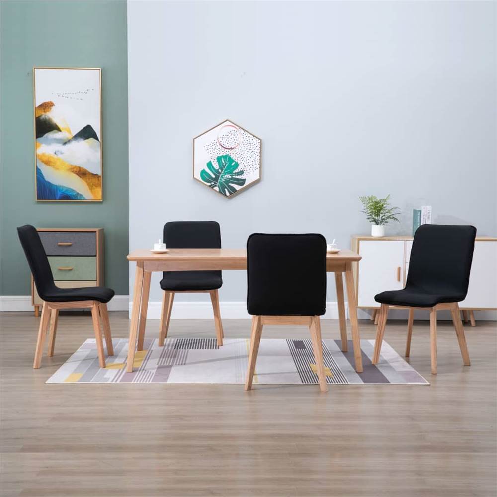 

Dining Chairs 4 pcs Black Fabric and Solid Oak Wood