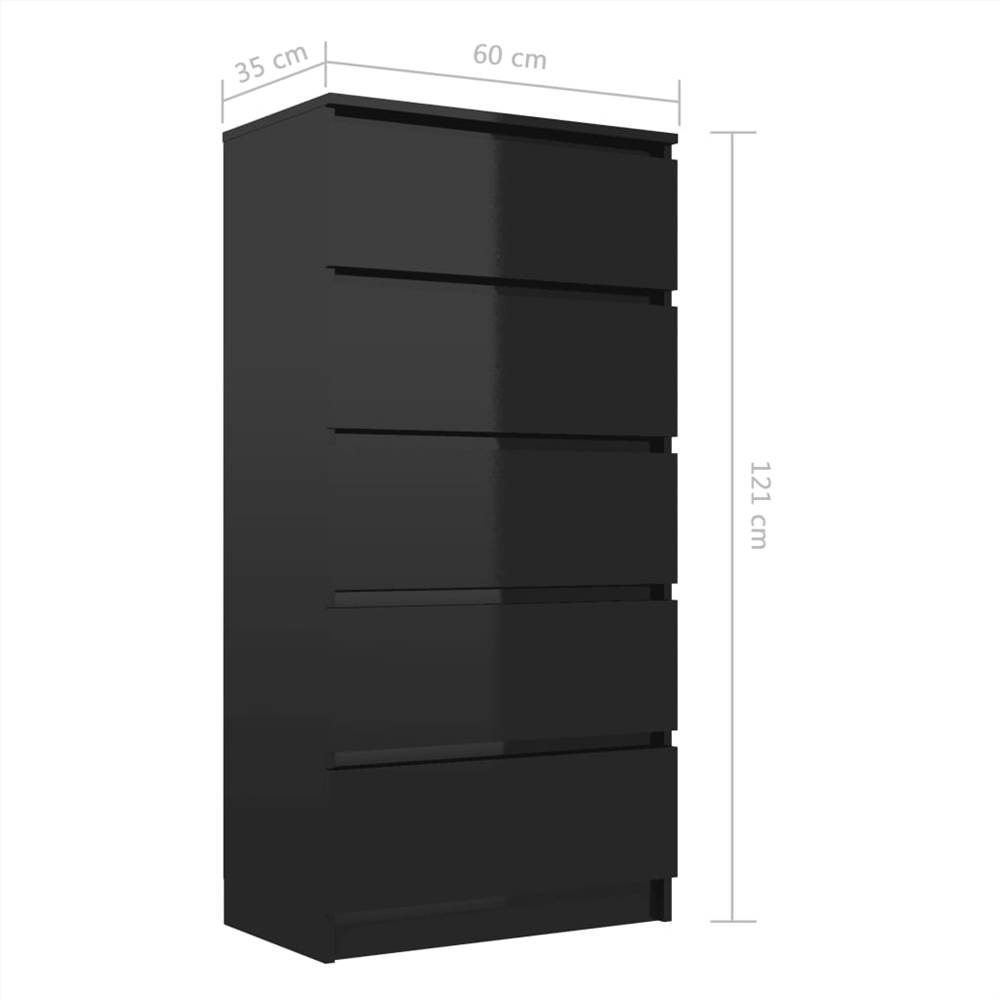 Drawer Sideboard High Gloss Black 60x35x121 cm Chipboard