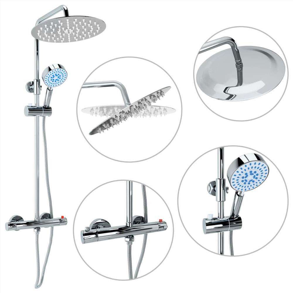 Dual Head Shower Set with Thermostat Stainless Steel