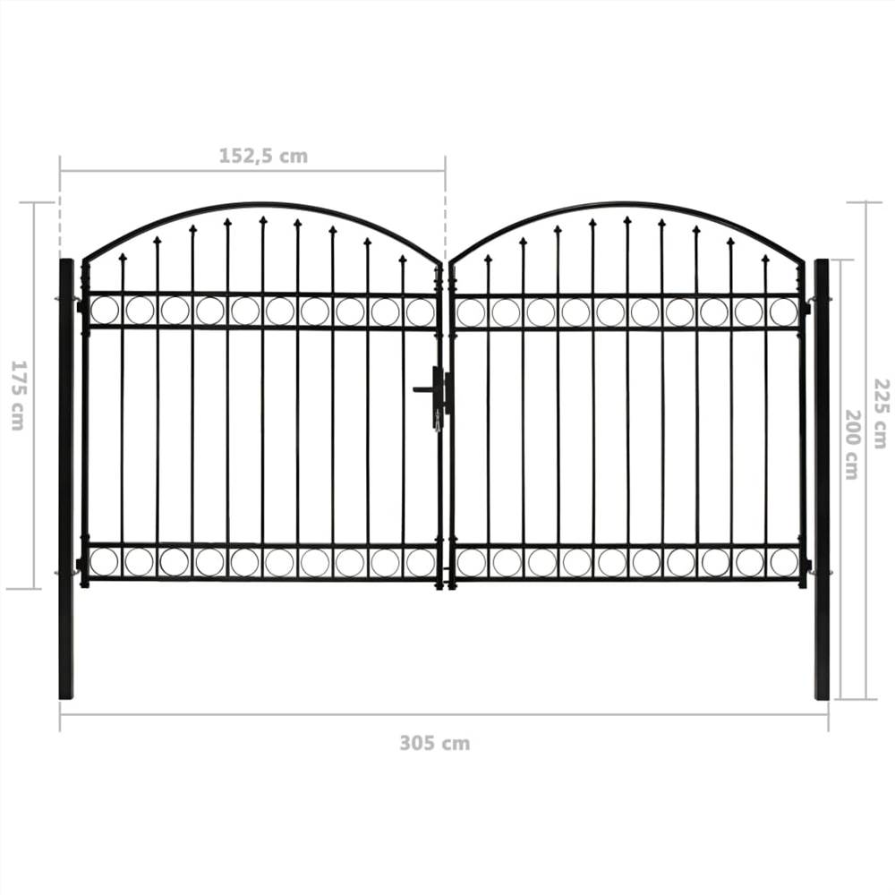 Fence Gate Double Door with Arched Top Steel 300x175 cm Black