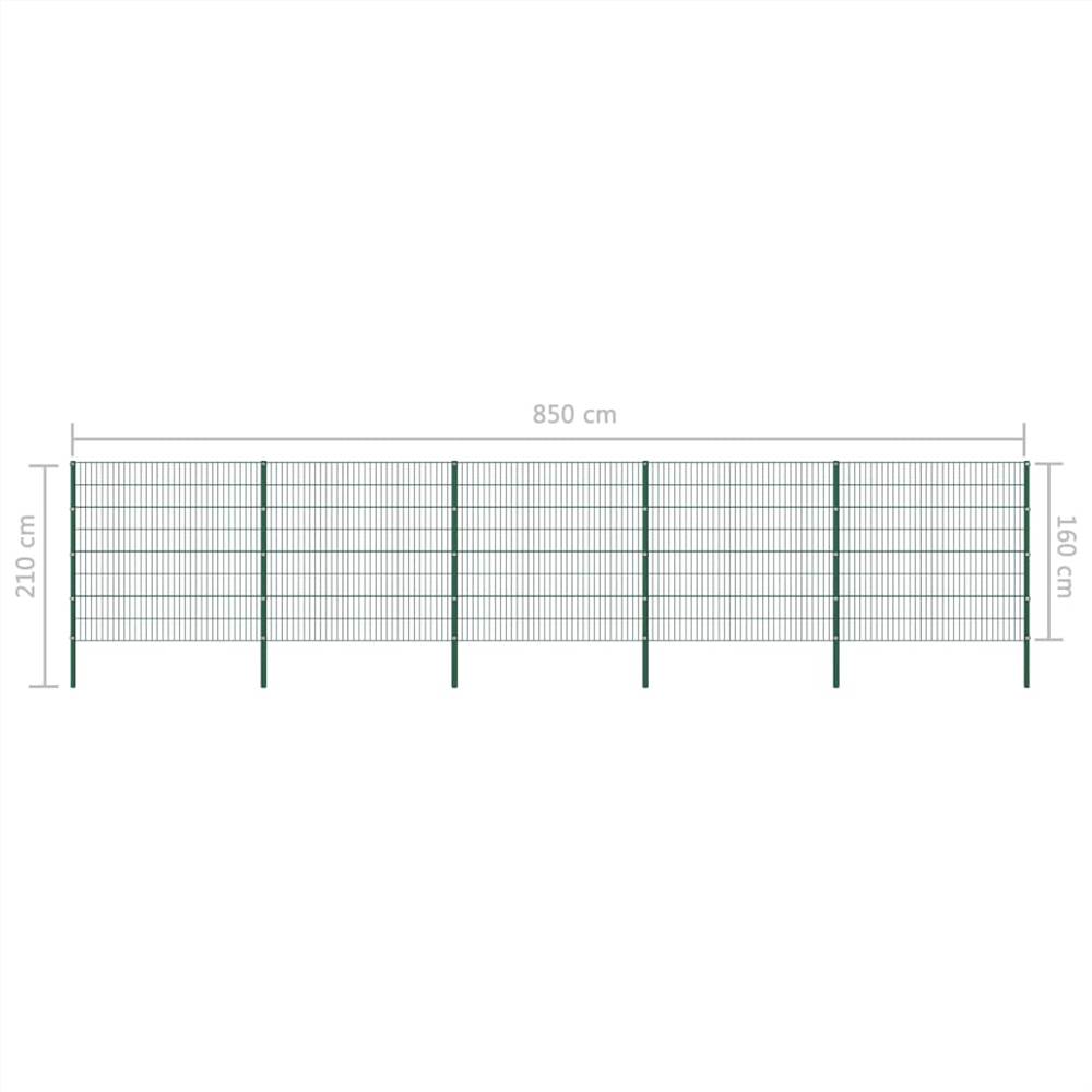 Fence Panel with Posts Iron 8.5x1.6 m Green