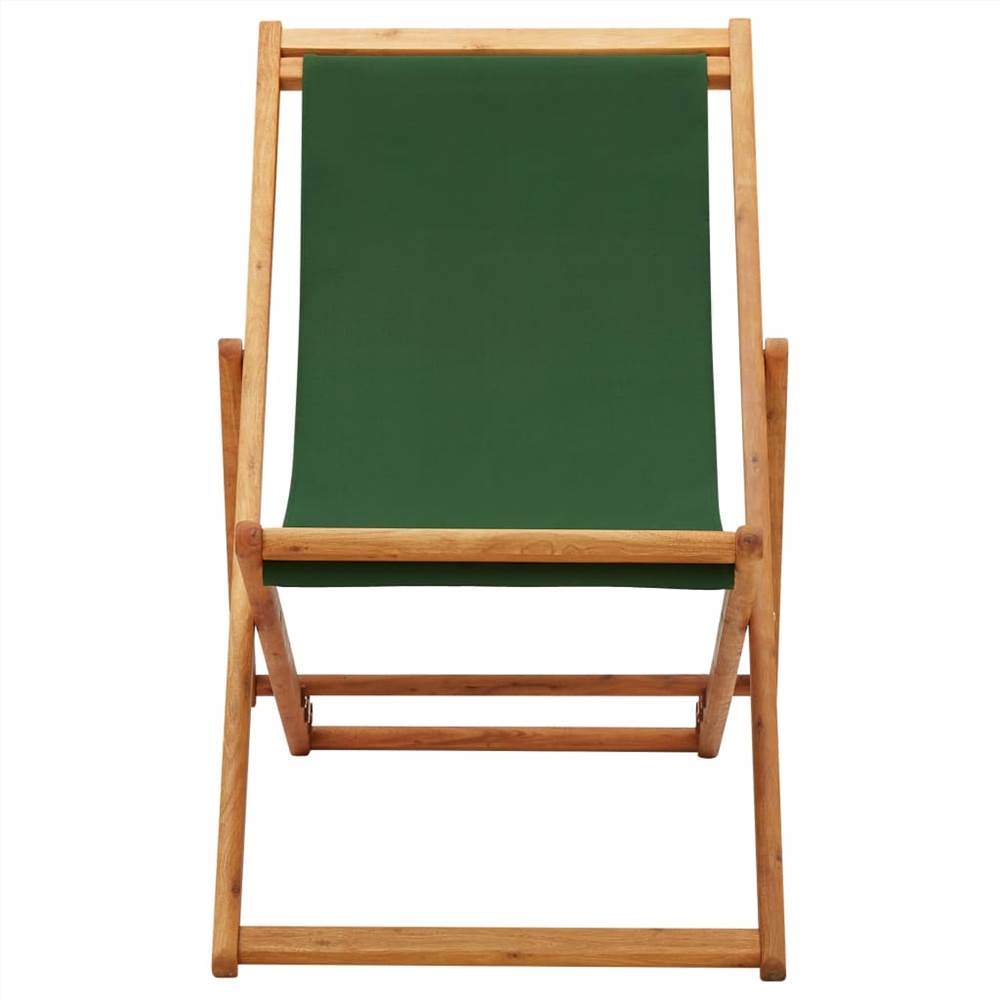 Folding Beach Chair Eucalyptus Wood And Fabric Green