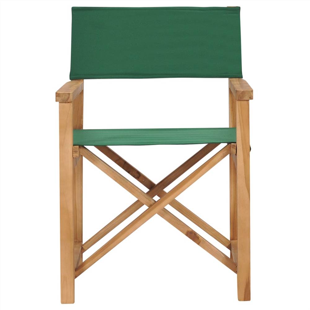 Folding Director's Chair Solid Teak Wood Green