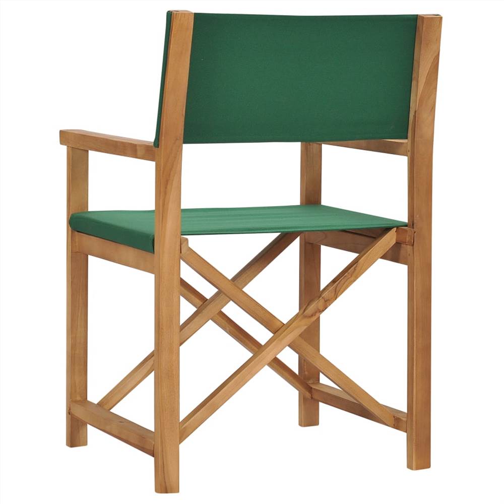 Folding Director's Chair Solid Teak Wood Green Europe