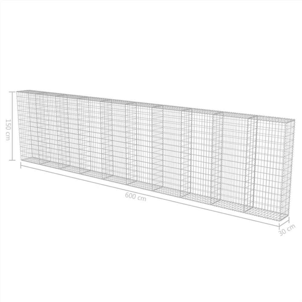 Gabion Wall with Covers Galvanised Steel 600x30x150 cm