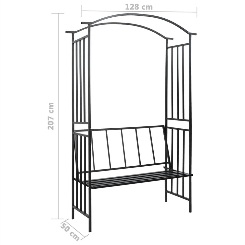 Garden Arch with Bench Black 128x50x207 cm Iron