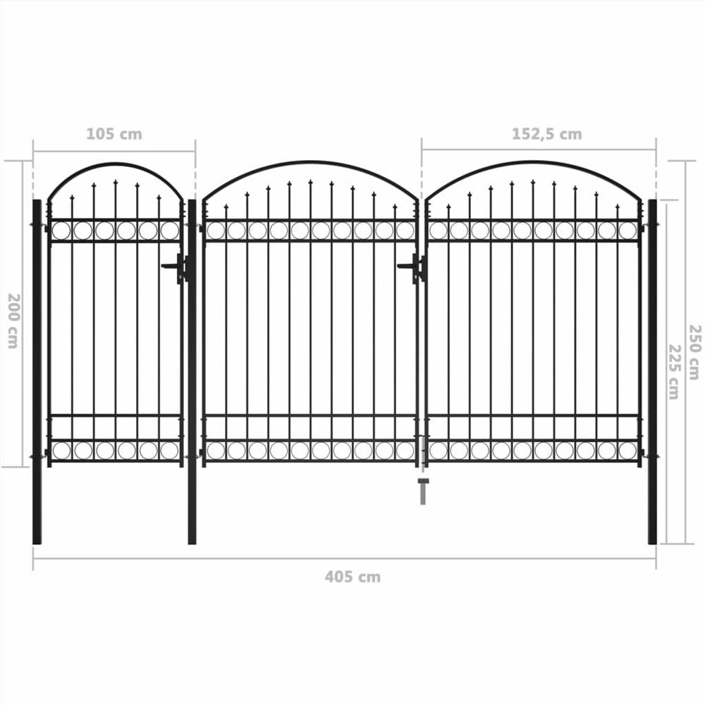 Garden Fence Gate with Arched Top Steel 2.5x4 m Black
