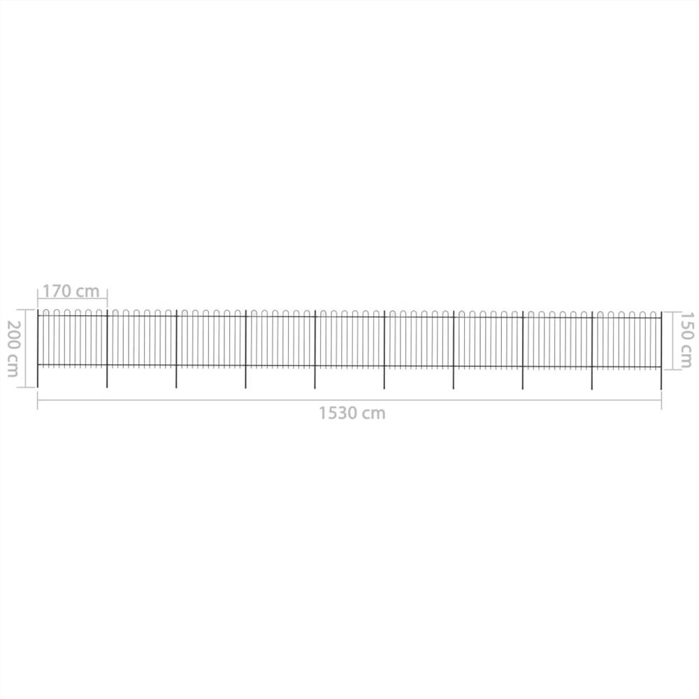 Garden Fence with Hoop Top Steel 15.3x1.5 m Black