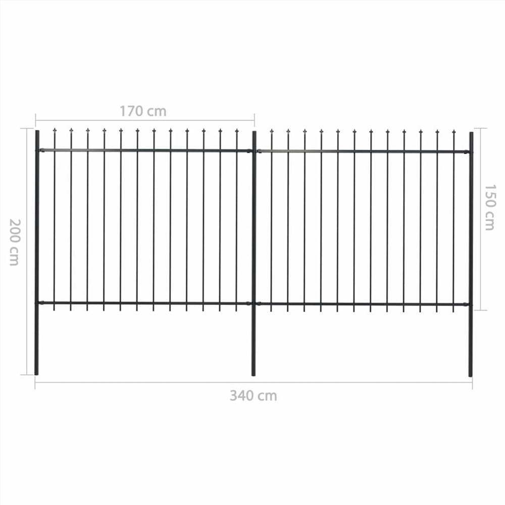 Garden Fence with Spear Top Steel 3.4x1.5 m Black