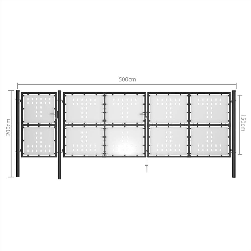 Garden Gate Steel 500x150 cm Black