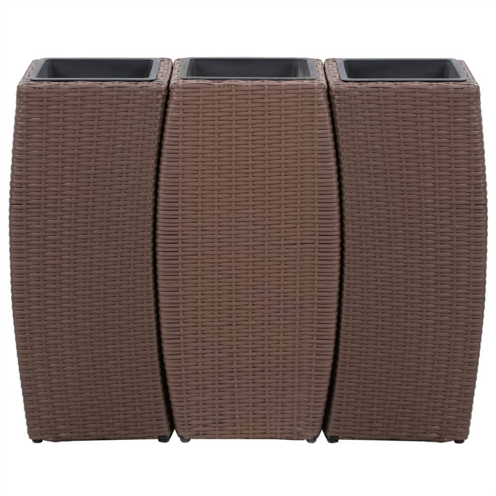 Garden Raised Beds 3 pcs Poly Rattan Brown