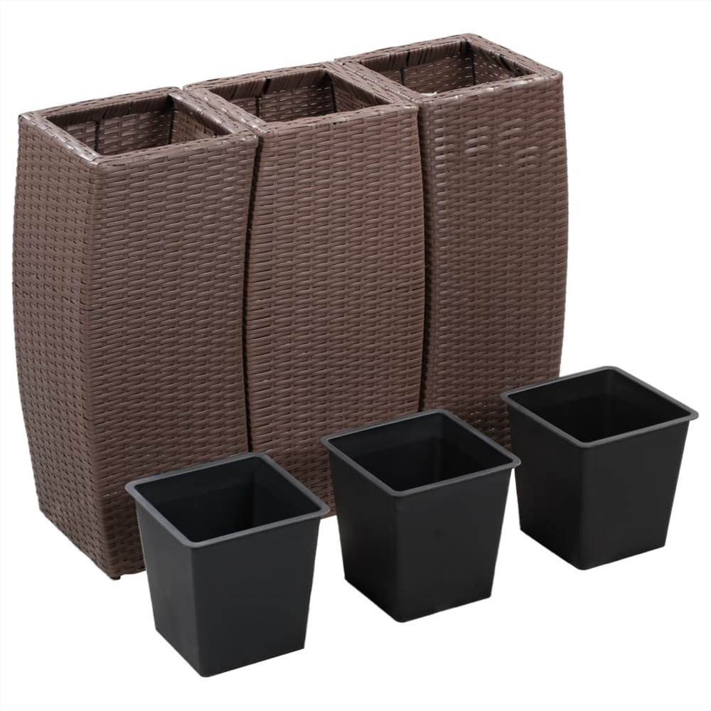 Garden Raised Beds 3 pcs Poly Rattan Brown