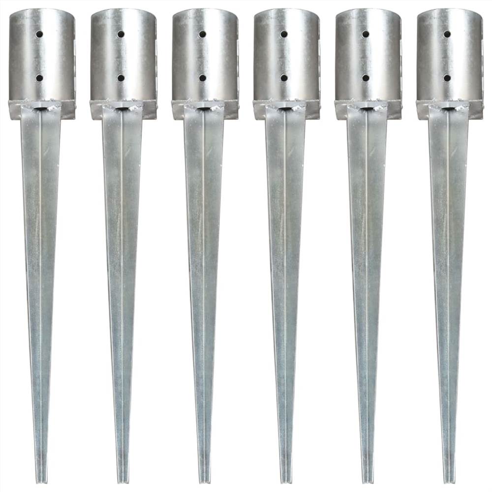 Ground Spikes 6 pcs Silver 10x76 cm Galvanised Steel