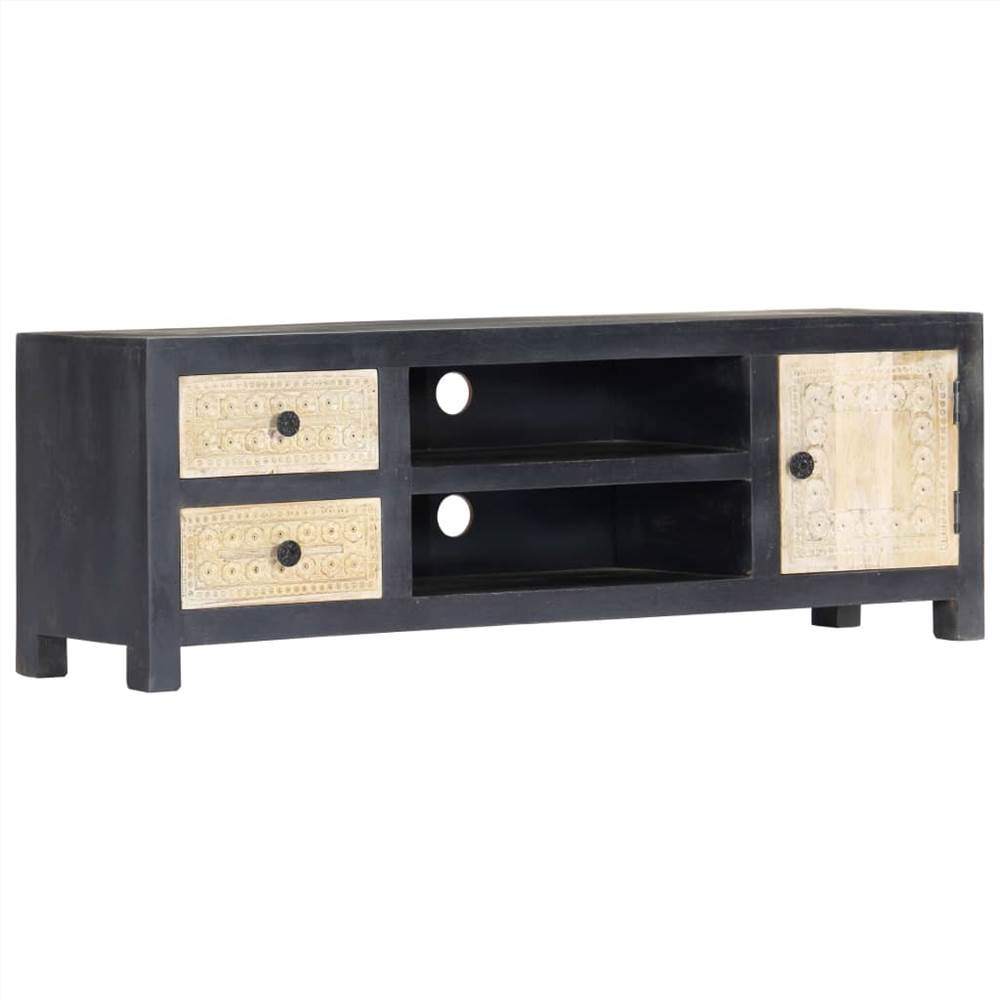 Hand Carved TV Cabinet Grey 120x30x40 cm Solid Mango Wood