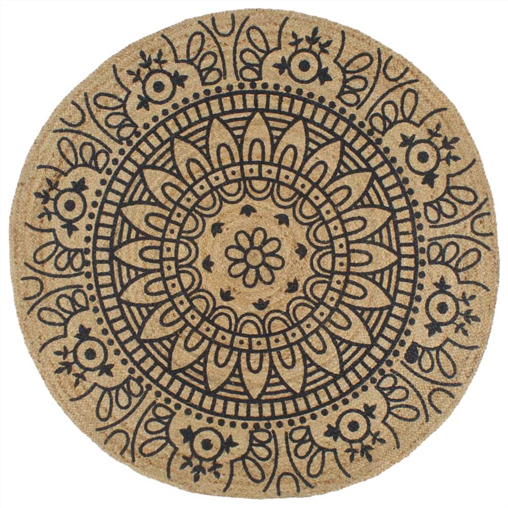 

Handmade Rug Jute with Dark Blue Print 120 cm