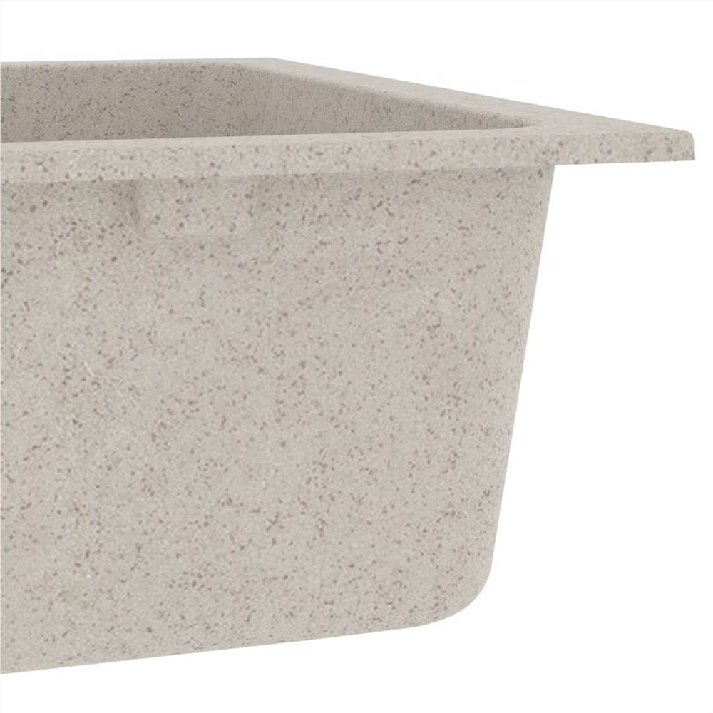 Kitchen Sink with Overflow Hole Double Basins Beige Granite