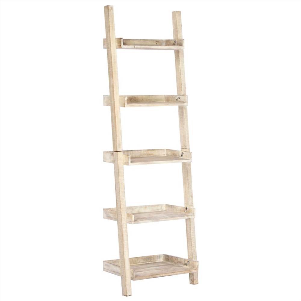 Ladder Shelf White 75x37x205 cm Solid Mango Wood