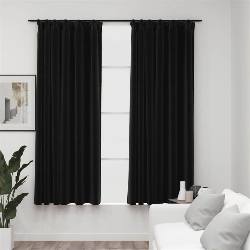 Linen-Look Blackout Curtains with Hooks 2 pcs Anthracite 140x175 cm