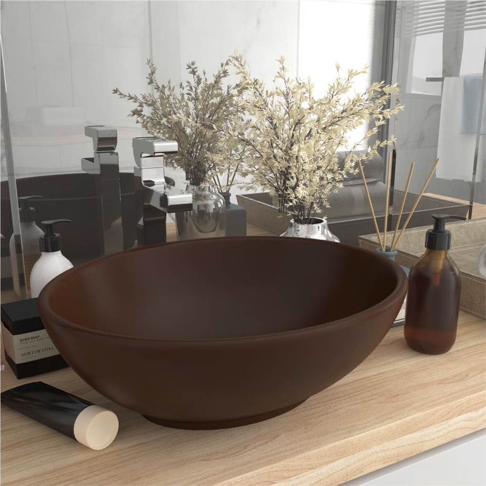 Luxury Basin Oval-shaped Matt Dark Brown 40x33 cm Ceramic