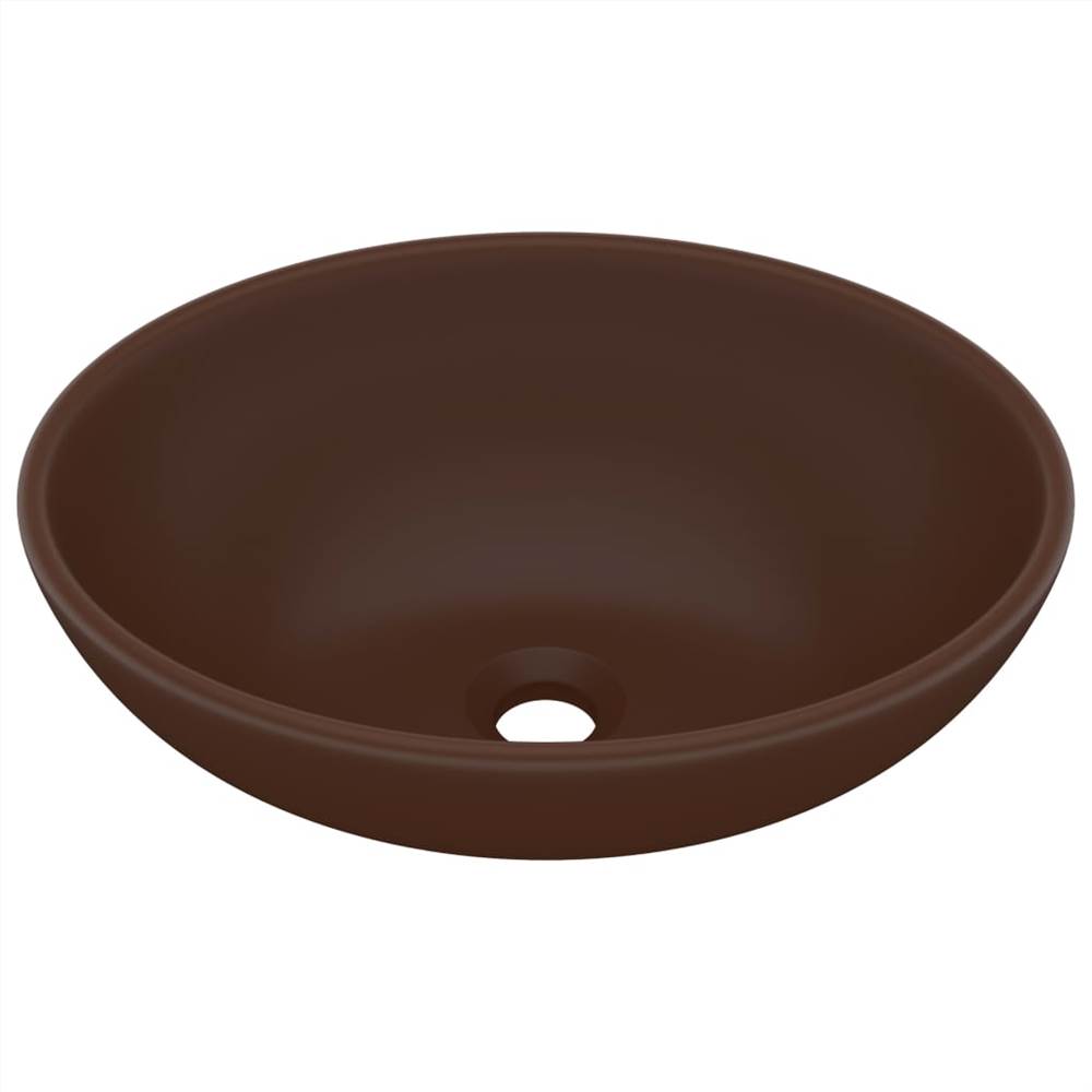 Luxury Basin Oval-shaped Matt Dark Brown 40x33 cm Ceramic