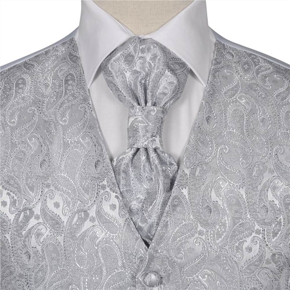 Mens Paisley Wedding Waistcoat Set Size 56 Silver
