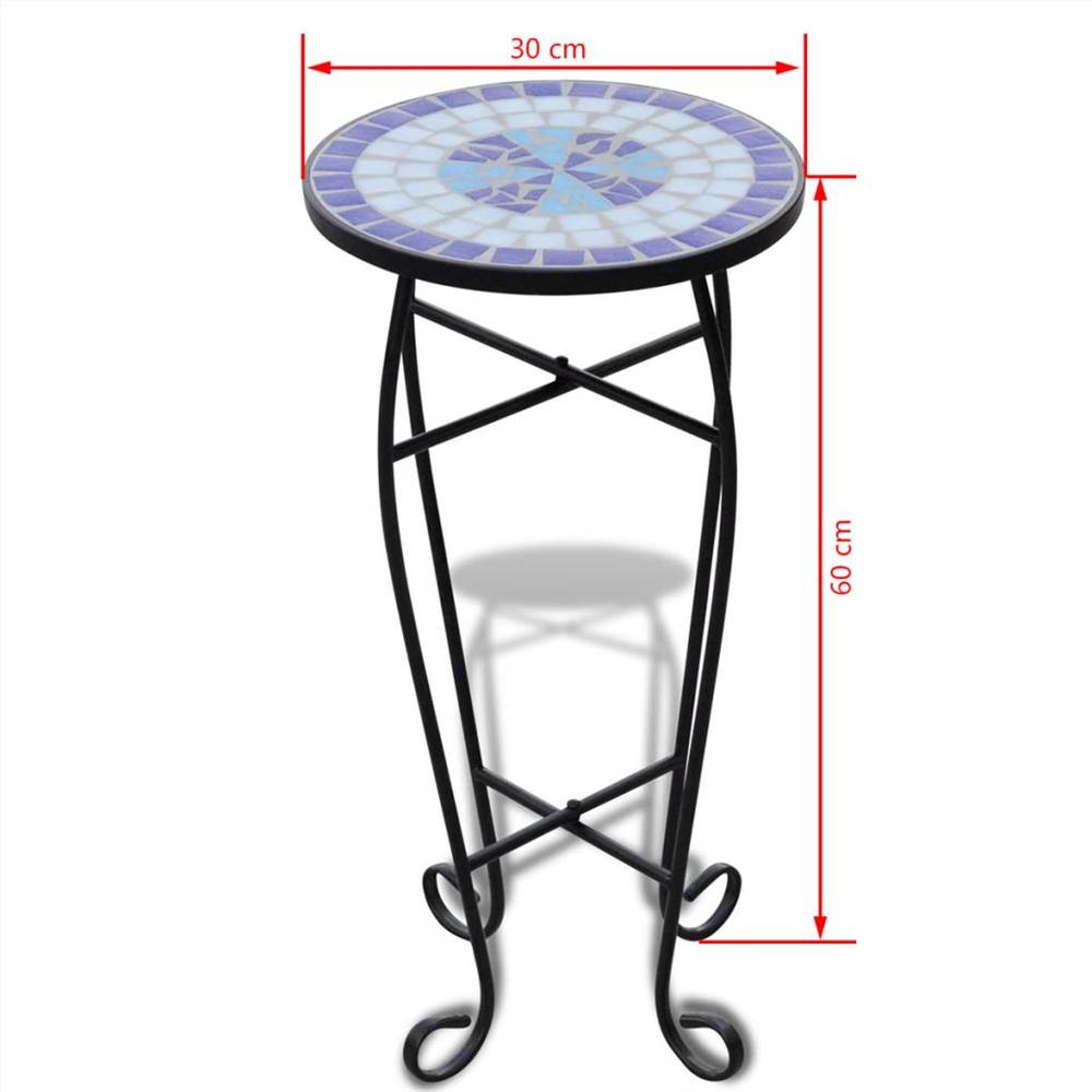 Mosaic Side Table Plant Table Blue White