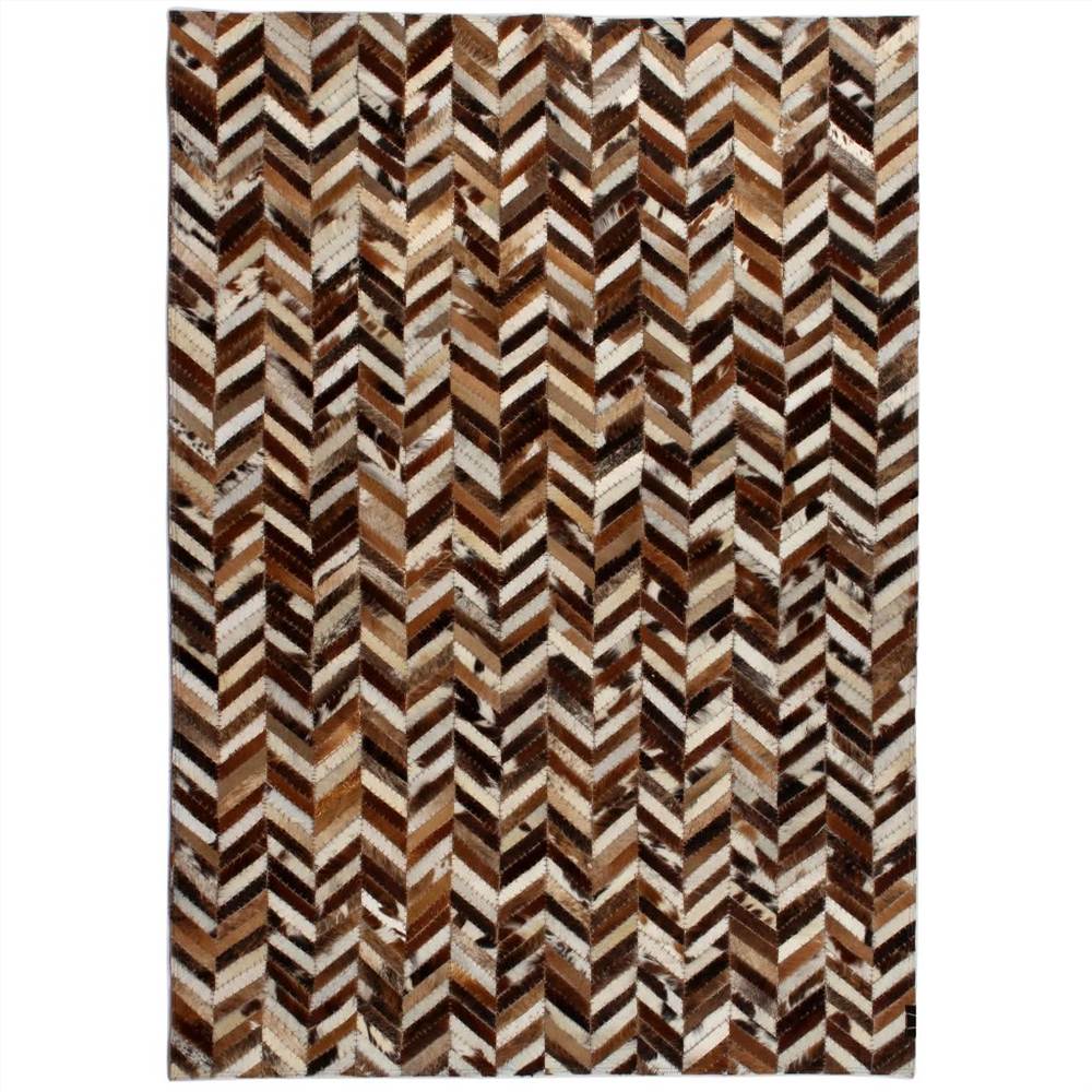 

Rug Genuine Leather Patchwork 120x170 cm Chevron Brown/White