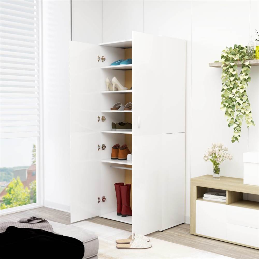 Shoe Cabinet High Gloss White 80x39x178 cm Chipboard