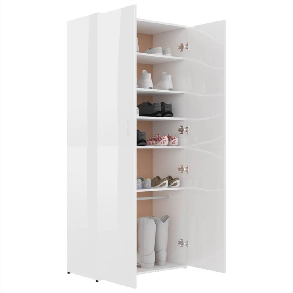 Shoe Cabinet High Gloss White 80x39x178 cm Chipboard